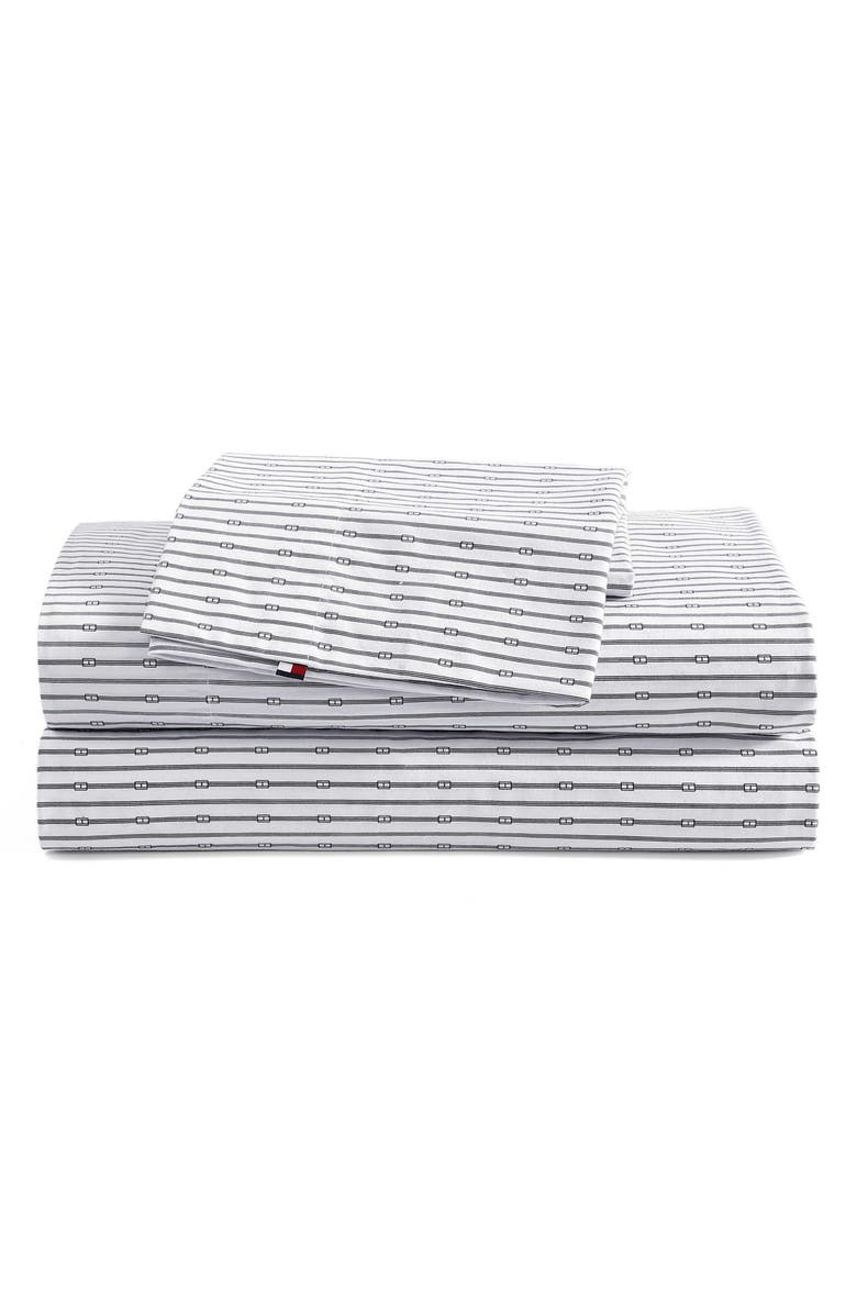 Tommy Hilfiger Monogram Stripe Cotton Percale Sheet Set, Main, color, Navy