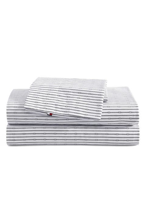 Monogram Stripe Cotton Percale Sheet Set