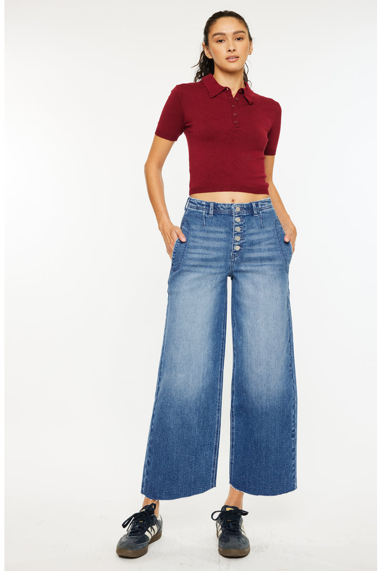 Aliana High Rise Cropped Wide Leg Jeans, Alternate, color, Dark Wash