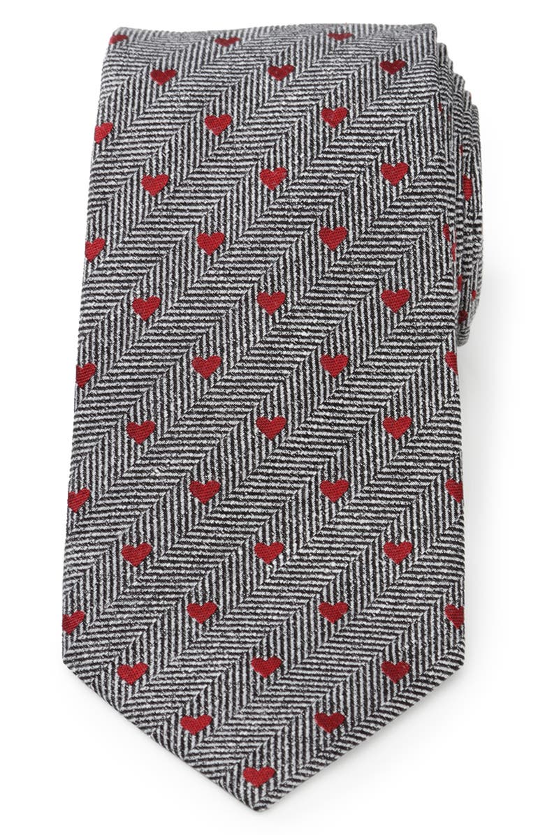 Cufflinks, Inc. Herringbone Hearts Linen Tie, Main, color, Black