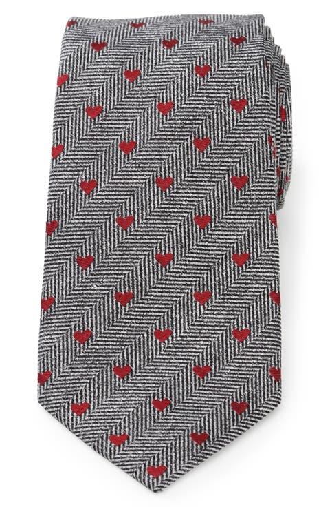 Herringbone Hearts Linen Tie