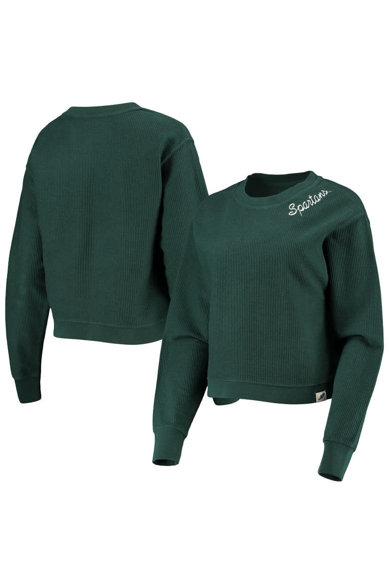 Women's League Collegiate Wear Green Michigan State Spartans Corded Timber Cropped Pullover Sweatshirt, Main, color, Green