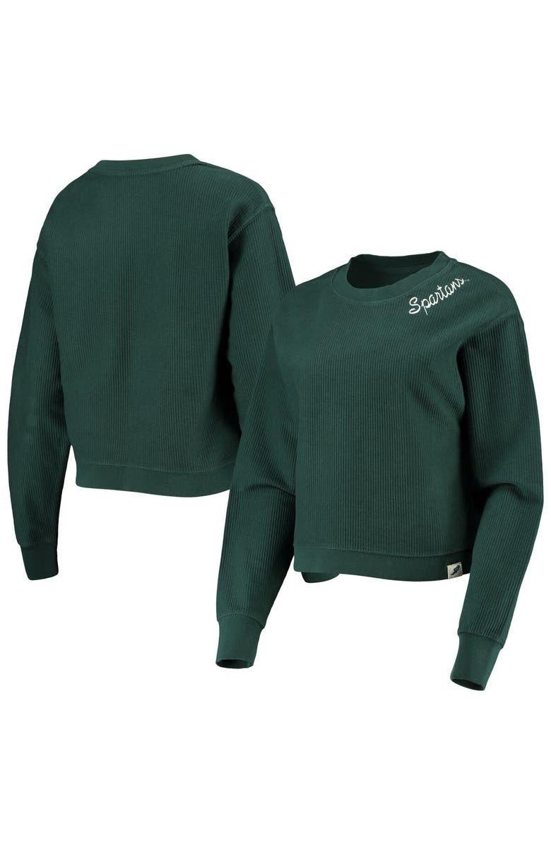LEAGUE COLLEGIATE WEAR Women's League Collegiate Wear Green Michigan State Spartans Corded Timber Cropped Pullover Sweatshirt, Main, color, 