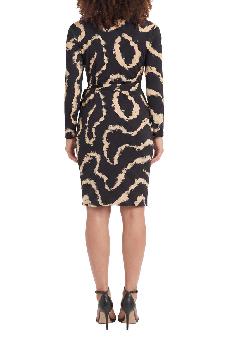Printed Long Sleeve Wrap Dress, Alternate, color, BLACK/ TAN