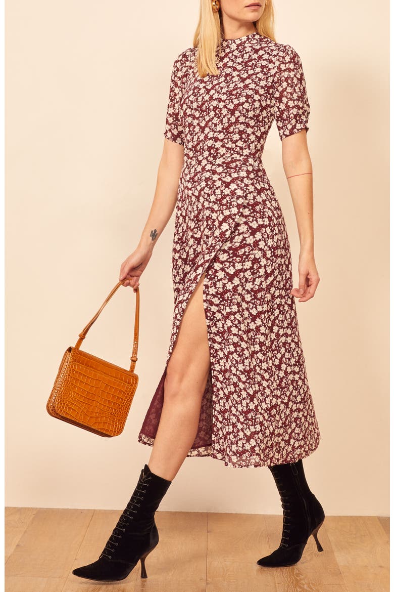 Gio Ditsy Floral Midi Dress, Alternate, color, GRANITA