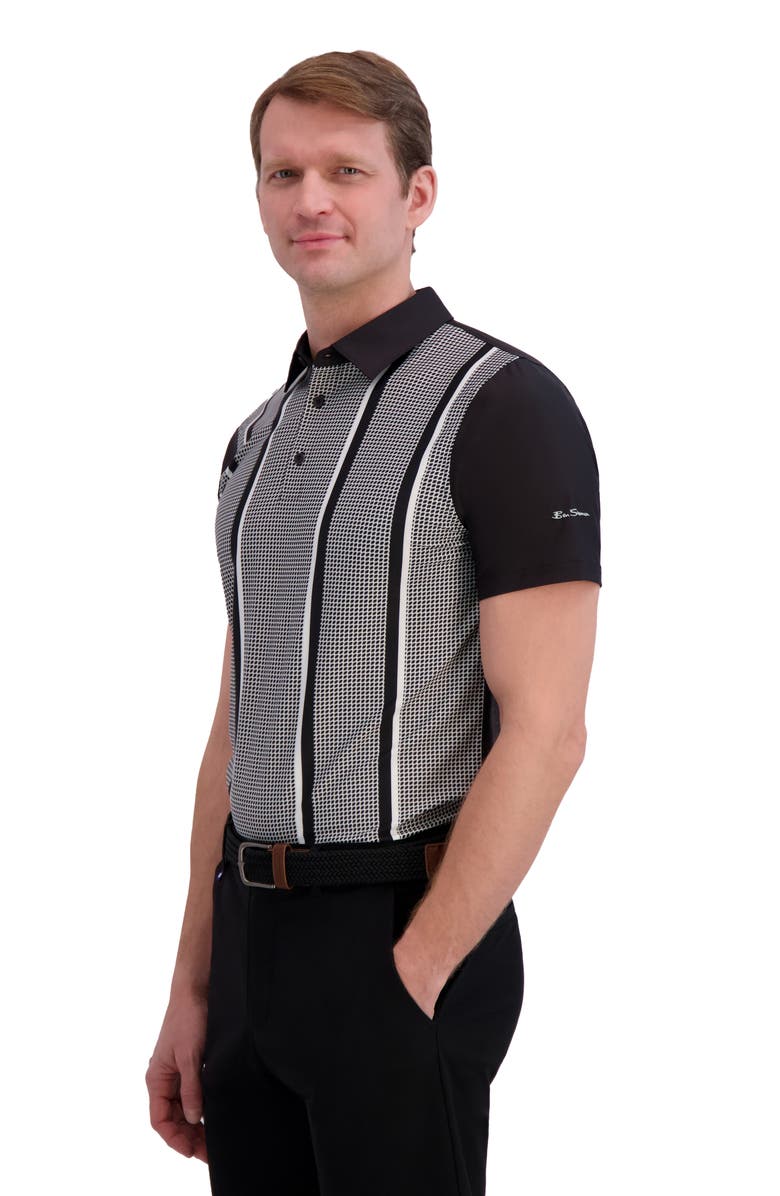 Ben Sherman Geo Vertical Tech Jersey Golf Polo, Alternate, color, Black