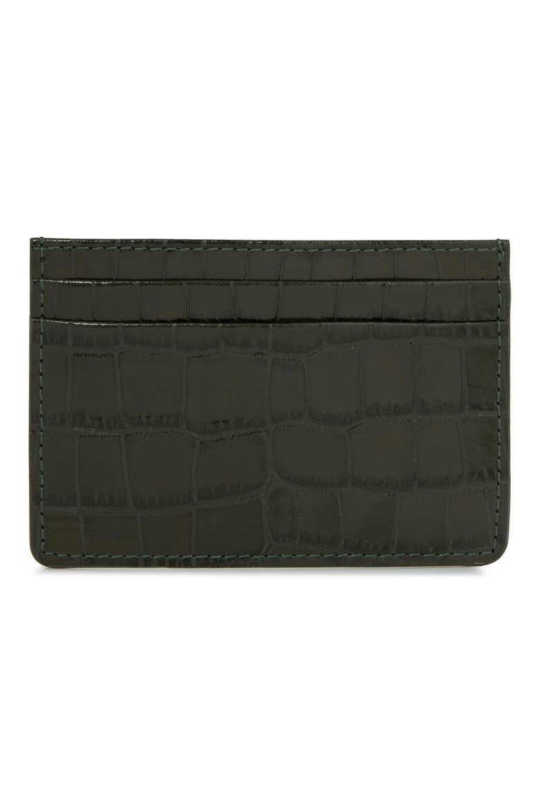 Croc Embossed Leather Card Case, Alternate, color, FOREST