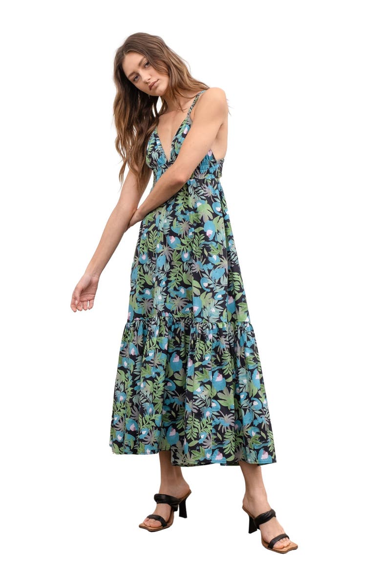 MOON RIVER Floral Back Cutout Midi Dress, Alternate, color,