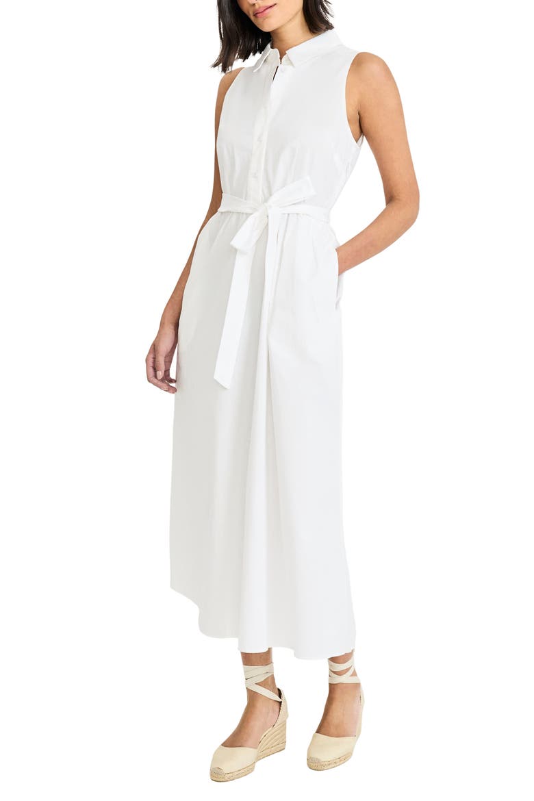 Tie Waist Stretch Cotton Shirtdress, Alternate, color, BRILLIANT WHITE