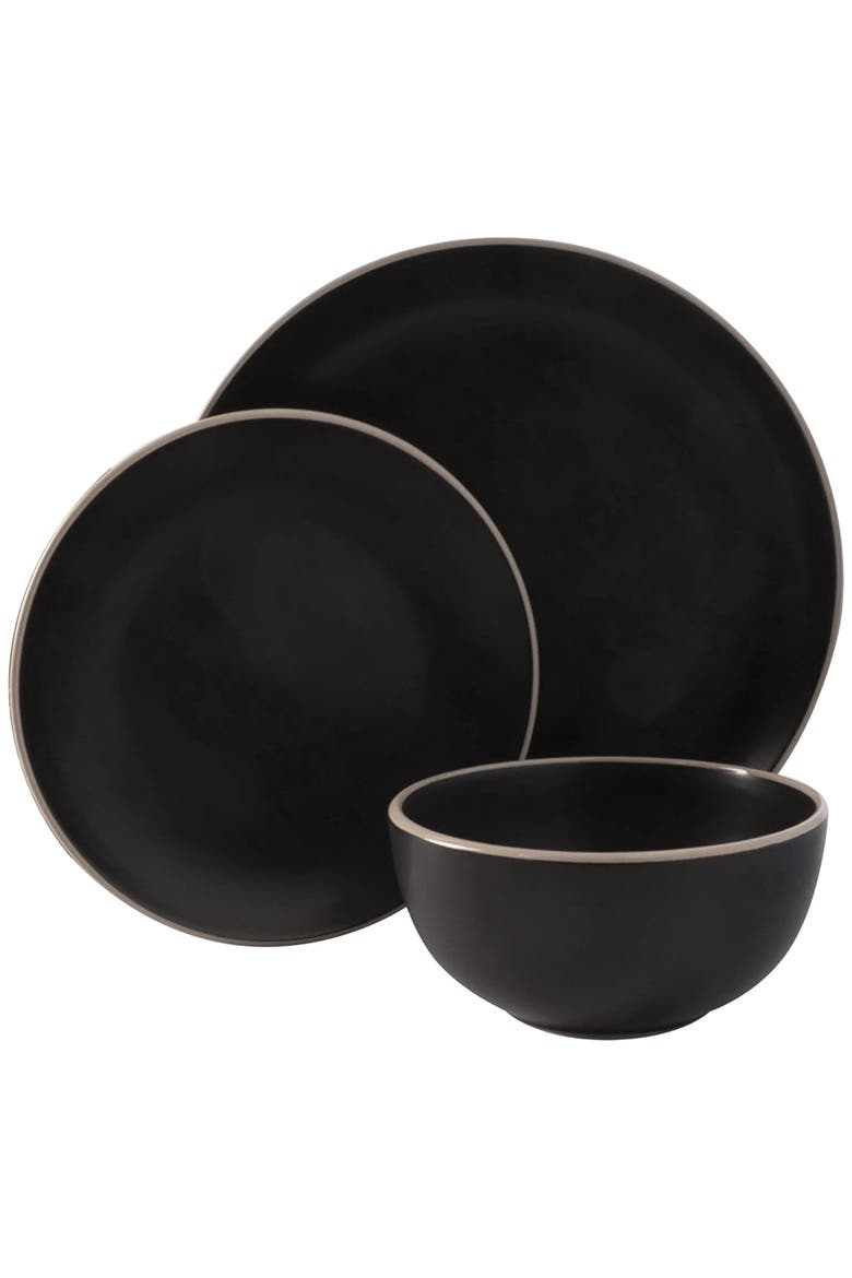Rockaway 12 Piece Stoneware Dinnerware Set, Alternate, color, Black