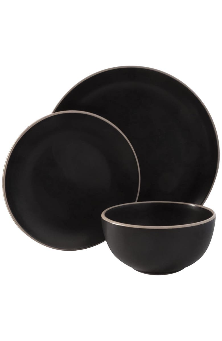 Gibson Home Rockaway 12 Piece Stoneware Dinnerware Set, Alternate, color, Black