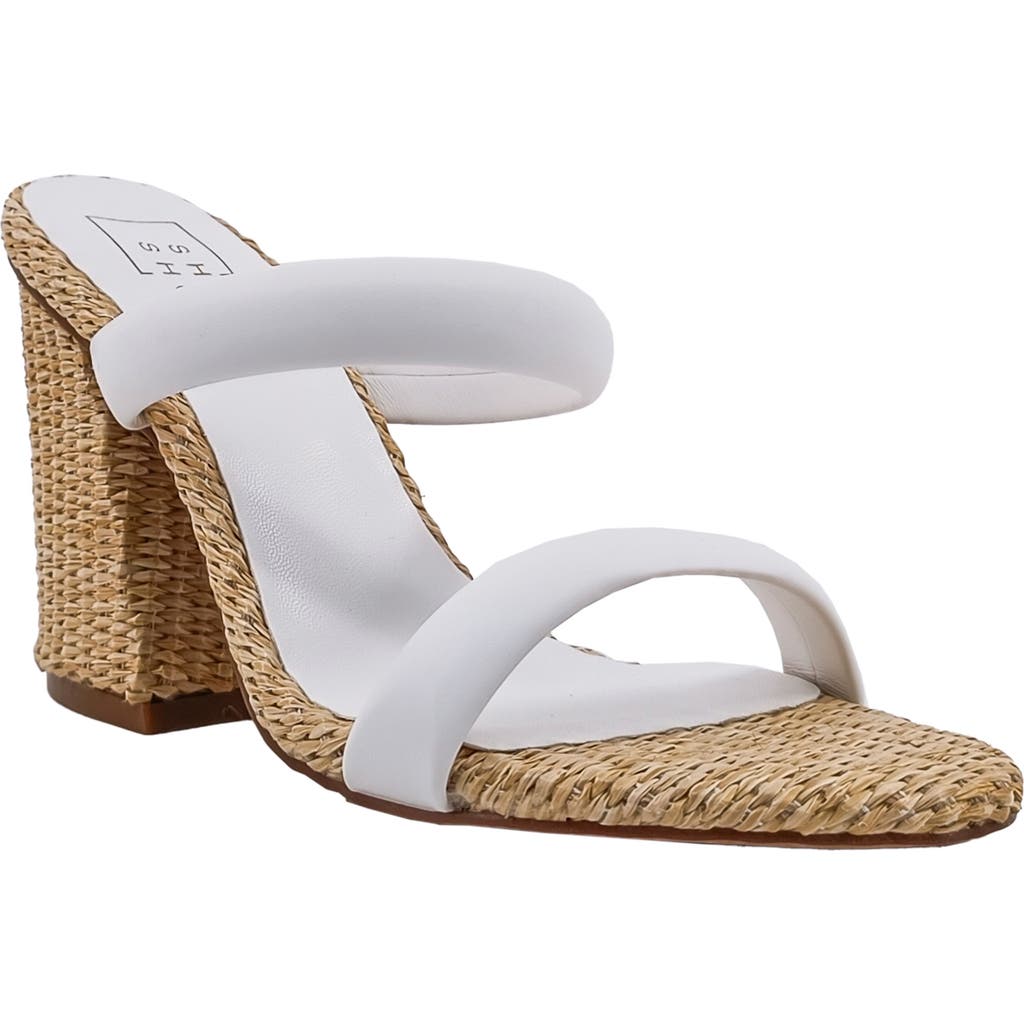 Shushop Gardenia Wicker Block Heel Slide Sandal In White
