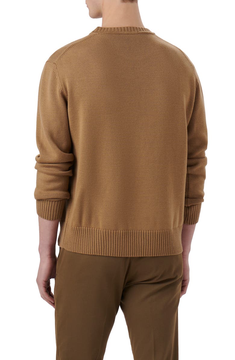 Bugatchi Embroidered Merino Wool Crewneck Sweater, Alternate, color, Camel