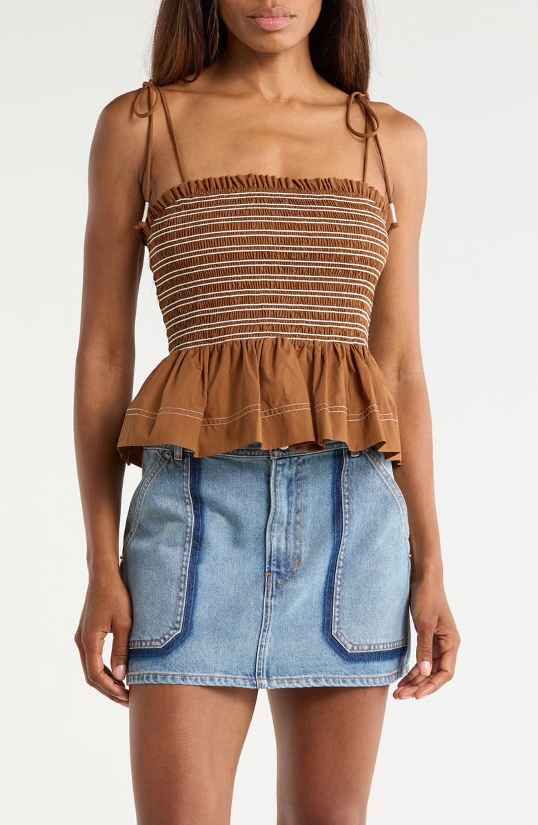 Veronica Beard Ophelia Smock Cotton Top, Main, color, Whisky