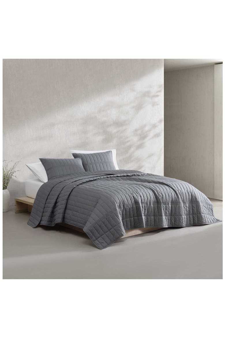 Washed Percale Quilt & Shams Set, Alternate, color, DARK GREY