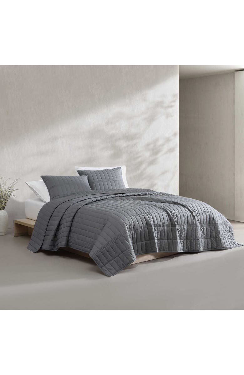 Calvin Klein Washed Percale Quilt & Shams Set, Alternate, color, Dark Grey