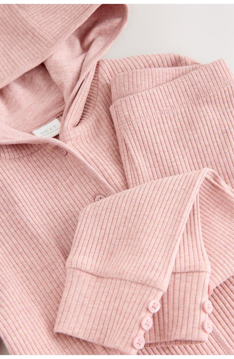 NEXT Kids' Cotton Rib Button-Up Hoodie & Leggings Set, Alternate, color, Pink