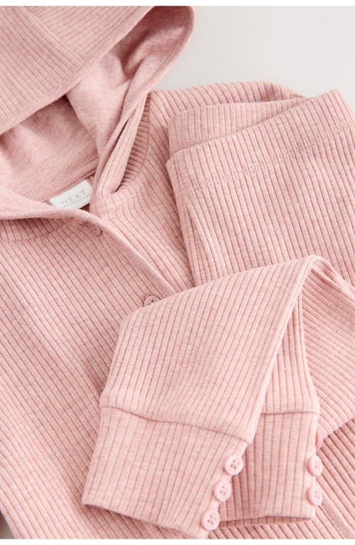 Next Kids' Cotton Rib Button-up Hoodie & Leggings Set In Pink