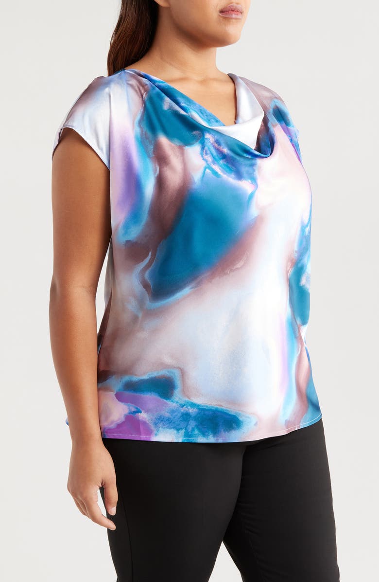 Tahari ASL Cowl Neck Crepe Top, Alternate, color, Indigo Multi