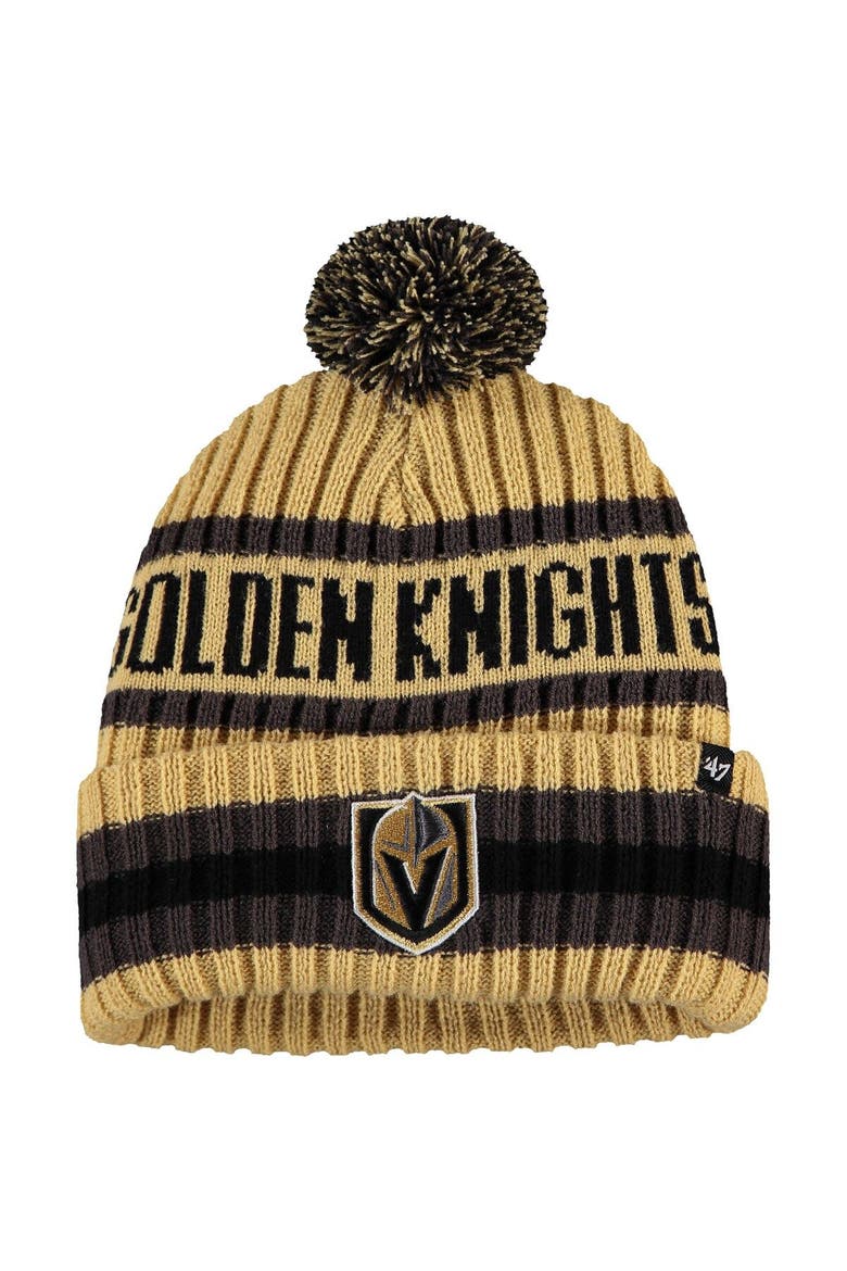 Men's '47 Gold Vegas Golden Knights Bering Cuffed Knit Hat with Pom, Alternate, color, Gold
