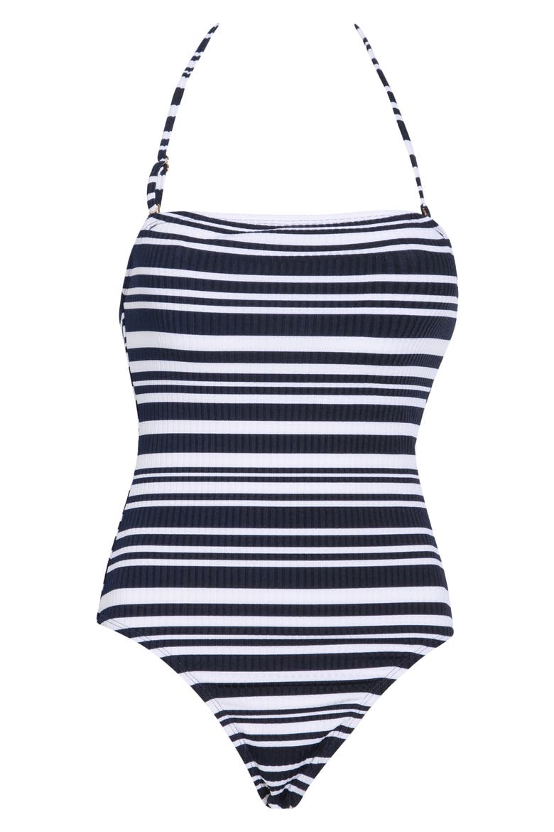 Stripe Bandeau One-Piece Swimsuit, Alternate, color, DEEP SEA