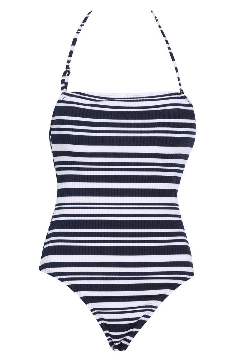 Nautica Stripe Bandeau One-Piece Swimsuit, Main, color, Deep Sea