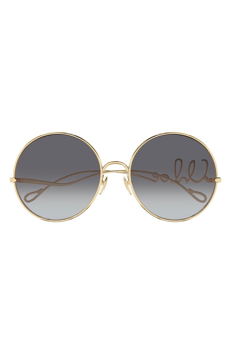 Chloé 60mm Round Sunglasses, Main, color, Gold/ Grey Lens