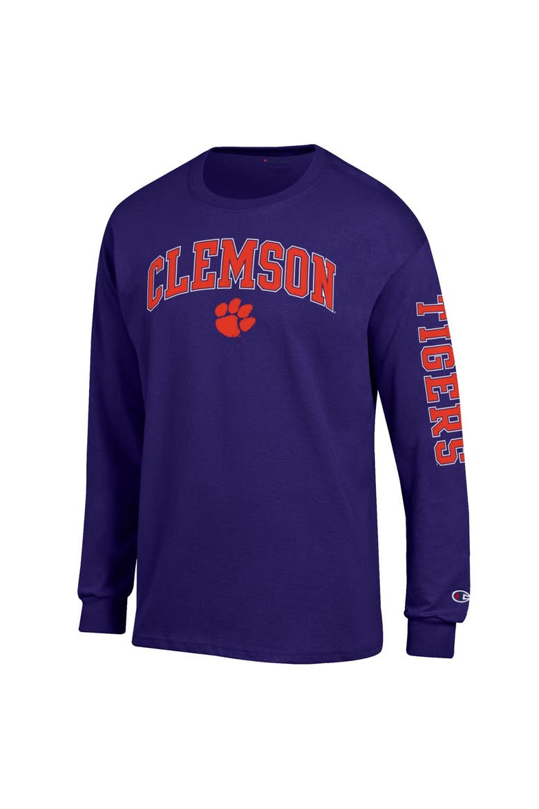 Men's Champion  Purple Clemson Tigers Arch Over Logo 2-Hit Long Sleeve T-Shirt, Alternate, color, Purple