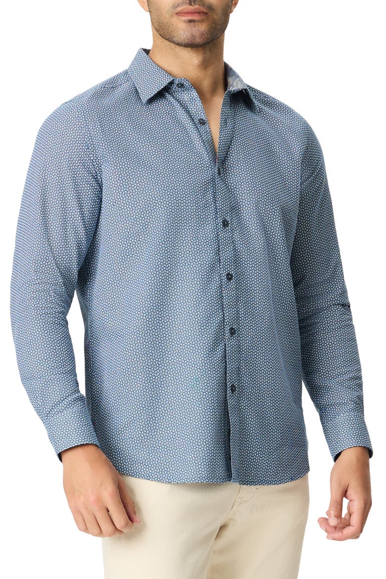 Flagler Long Sleeve Cotton Shirt, Main, color, NAVY