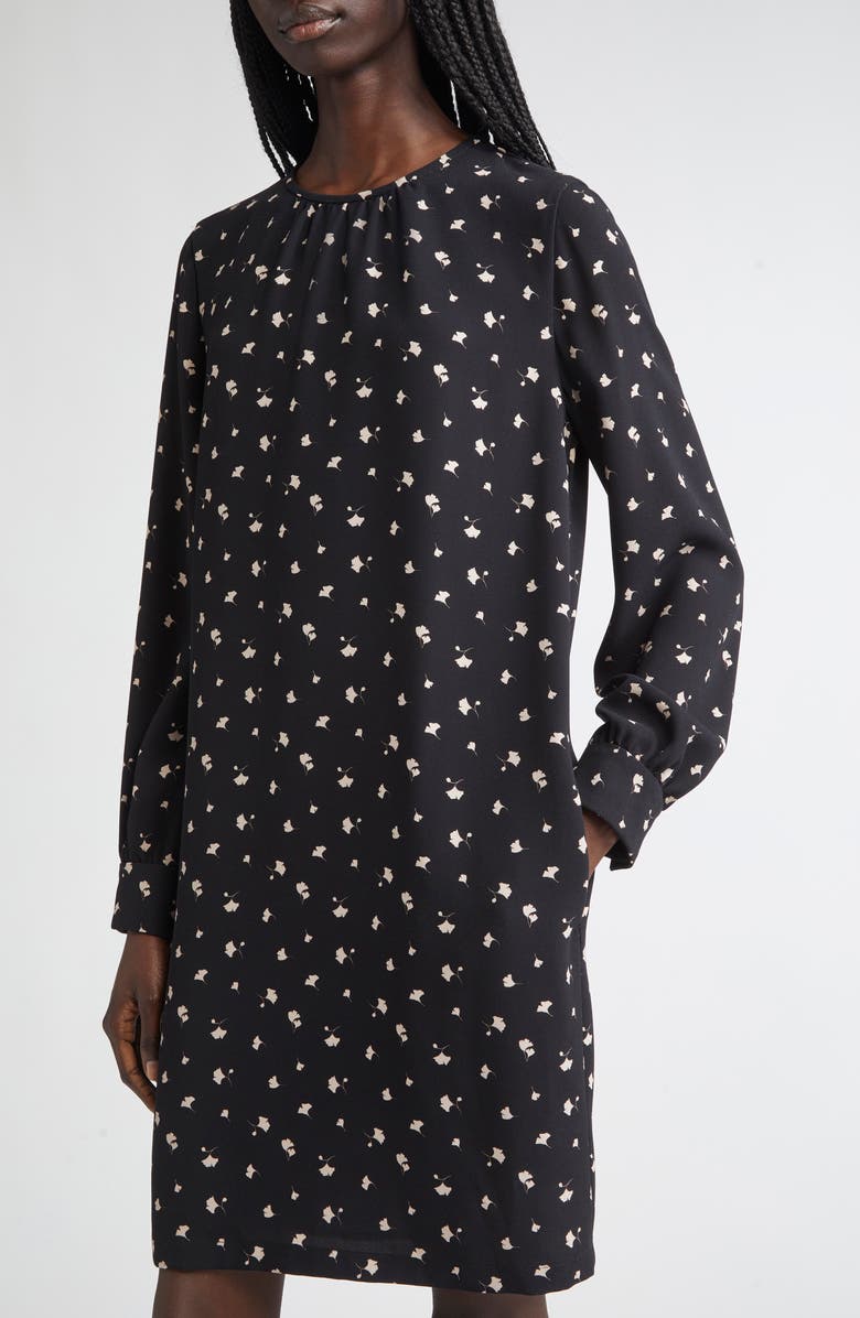 Max Mara Studio Curve Ginkgo Print Long Sleeve Dress, Alternate, color, Black Flesh Toner