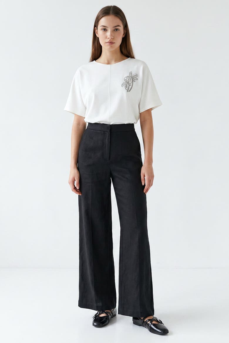 Azaleaora High Waist Linen Pants, Alternate, color, Black