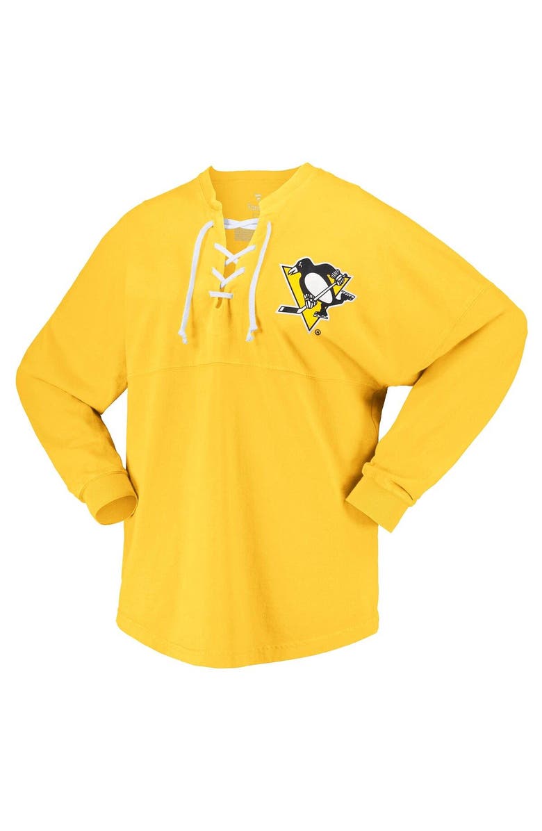 FANATICS Women's Fanatics Branded Gold Pittsburgh Penguins Spirit Lace-Up V-Neck Long Sleeve Jersey T-Shirt, Alternate, color, 