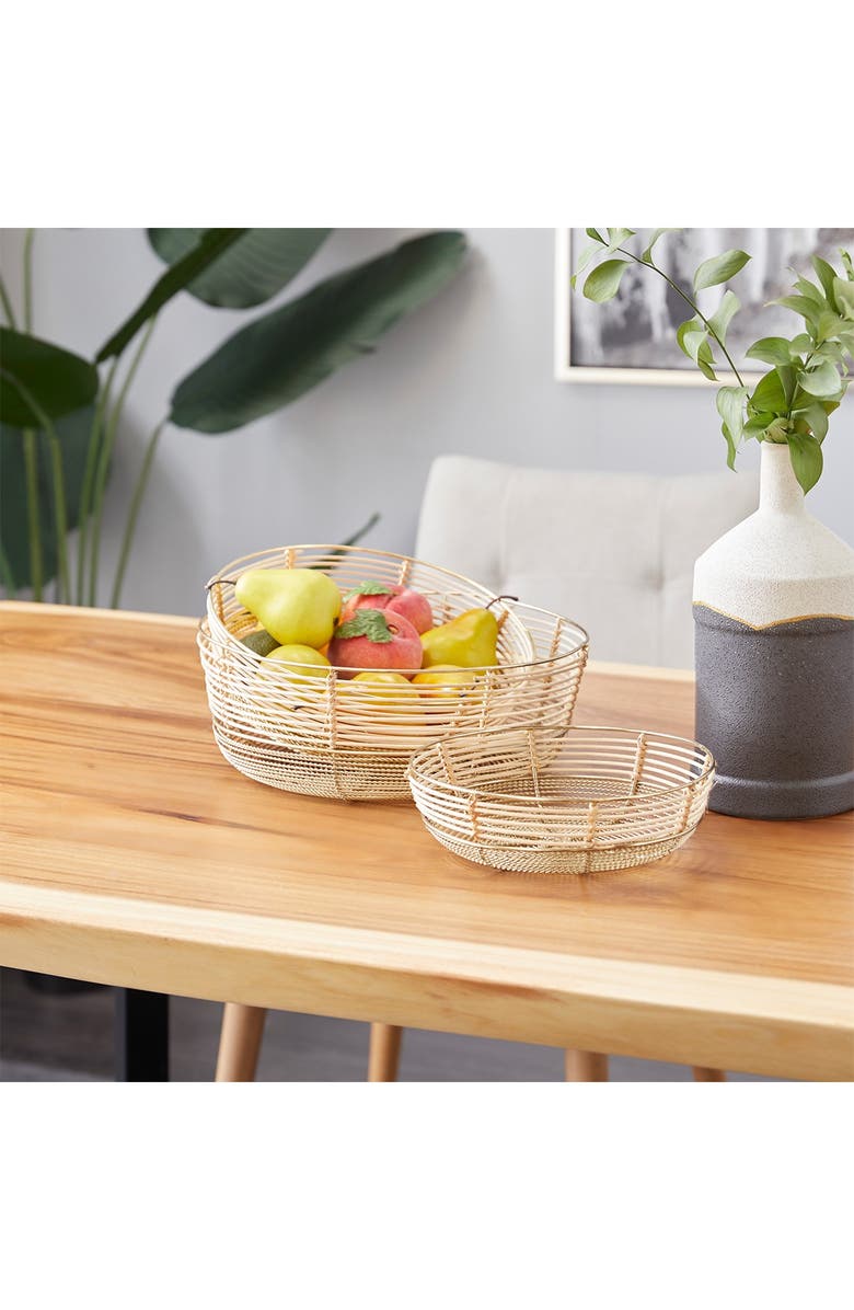 GINGER BIRCH STUDIO Small Round Coastal Metal & Bamboo Bowls w/ Gold Finish, 3-Piece Set, Alternate, color, 