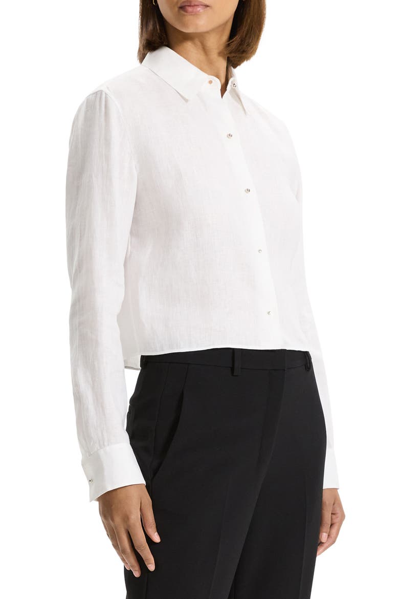 Tapered Long Sleeve Crop Linen Button-Up Shirt, Alternate, color, WHITE