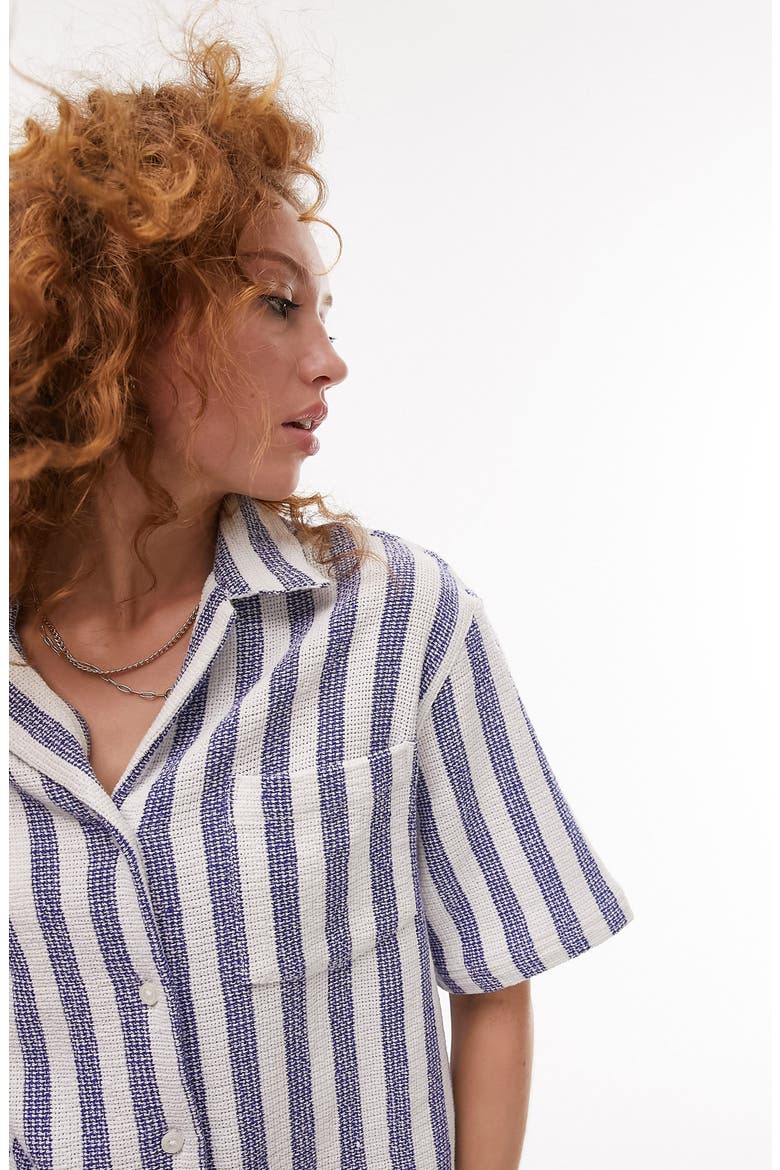 Stripe Oversize Cotton Button-Up Shirt, Alternate, color, MID BLUE