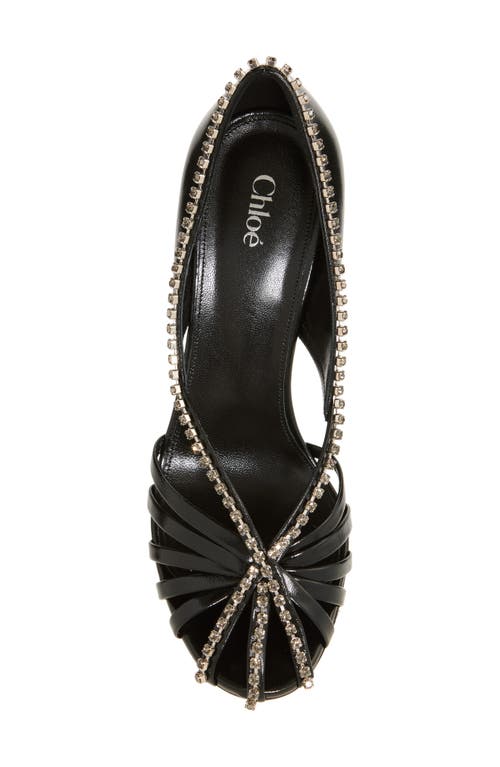 Chloé Leonie Crystal-embellished Leather Pumps In Black Silver