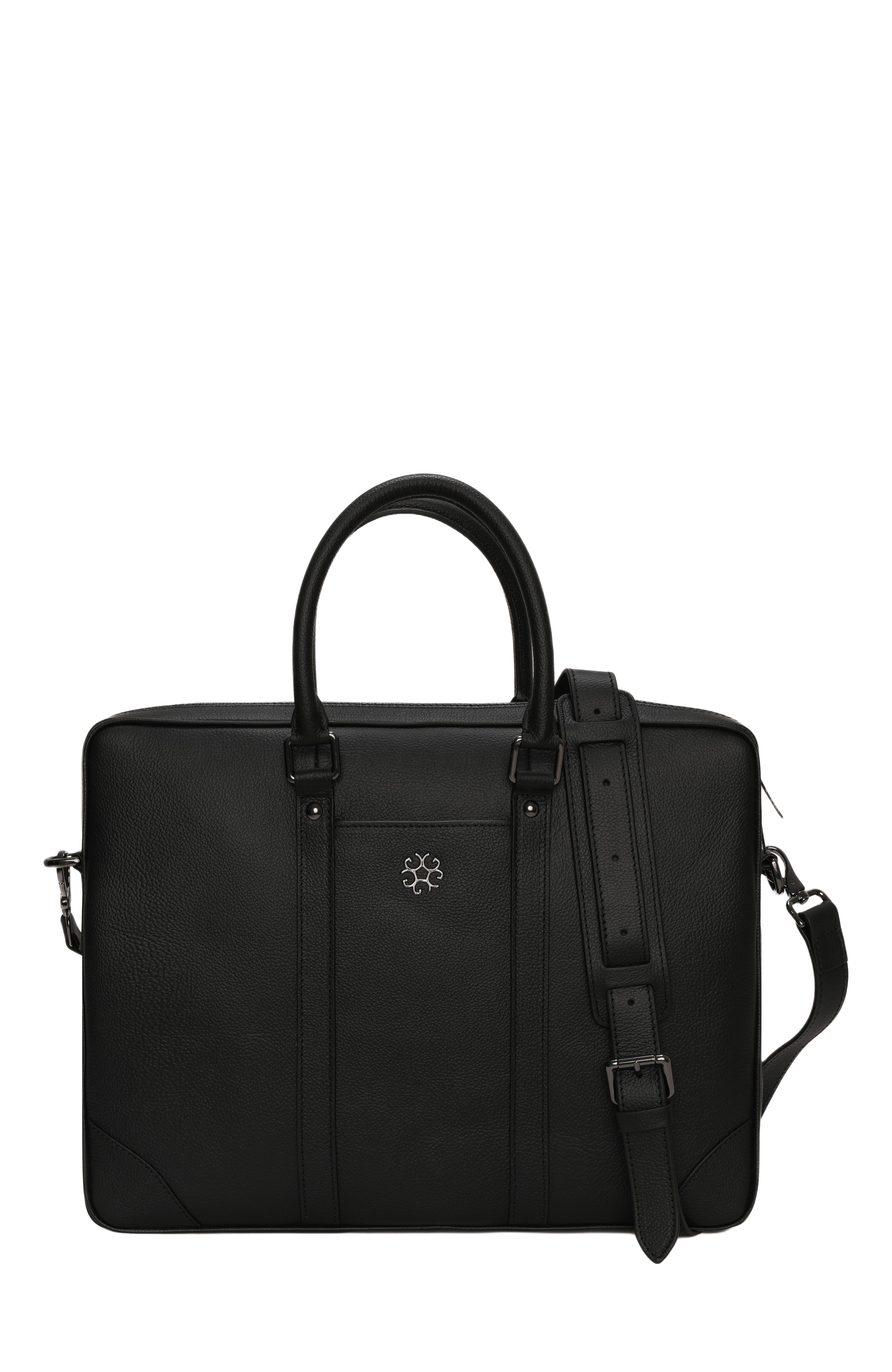 GORSKI Leather Laptop Bag, Main, color, Black