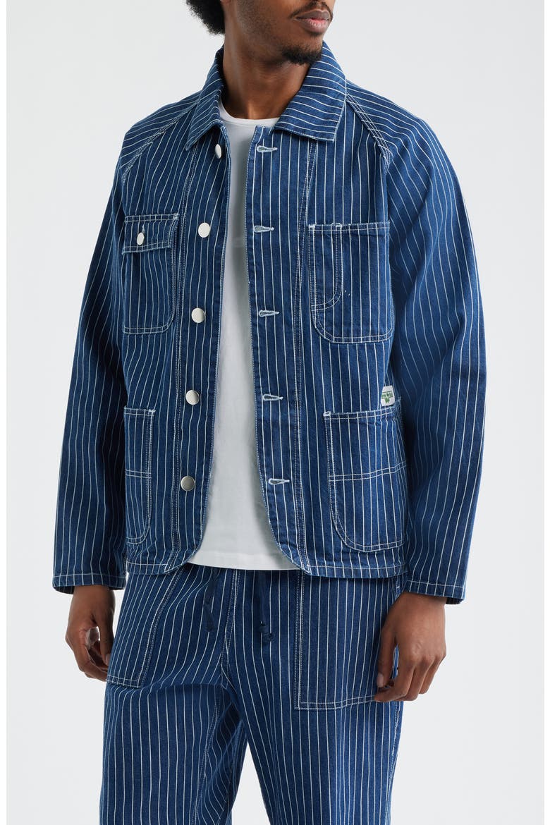 Pinstripe Organic Cotton Denim Utility Jacket, Main, color, INDIGO