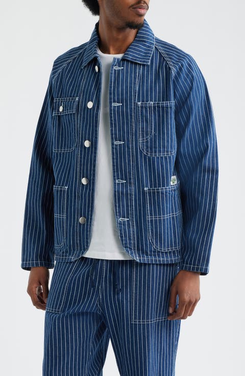Pinstripe Organic Cotton Denim Utility Jacket