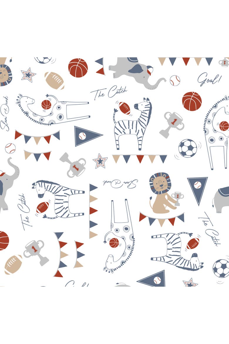 Hall of Fame Animals/Sports 100% Cotton Fitted Baby Crib Sheet, Alternate, color, Blue Multi