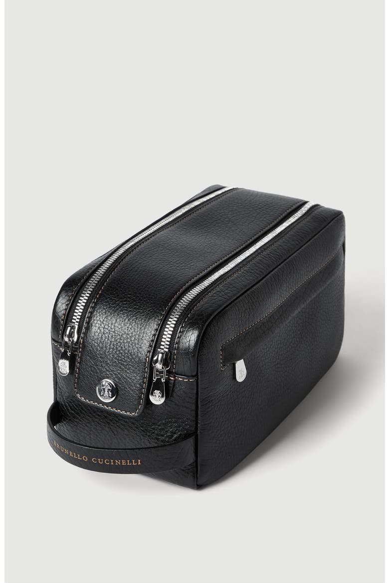 Grained calfskin beauty case with double zipper, Alternate, color, Black