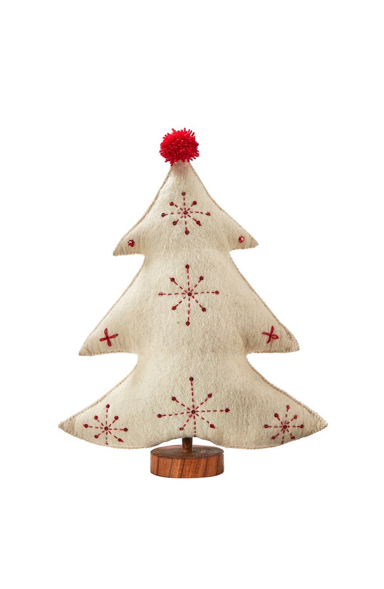 tag Embroidered Wool Ivory Christmas Tree Decor for Tabletop, Main, color, White