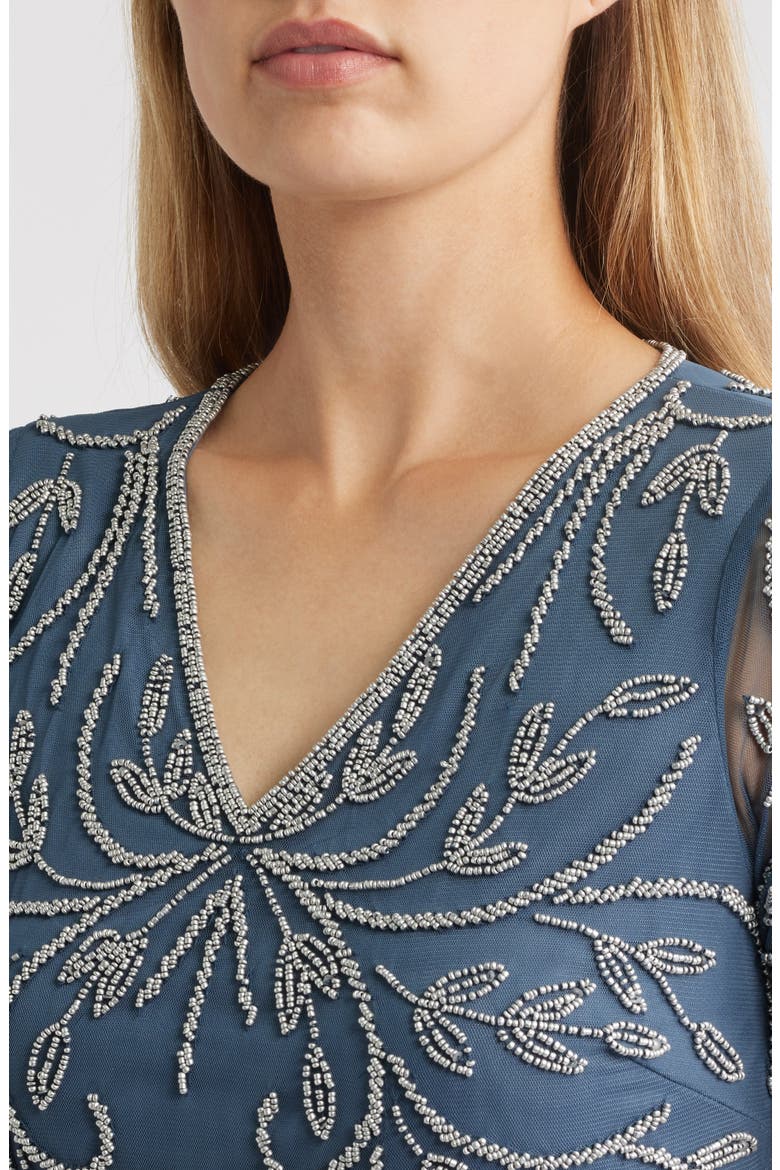 Beaded Mesh Gown, Alternate, color, GREY