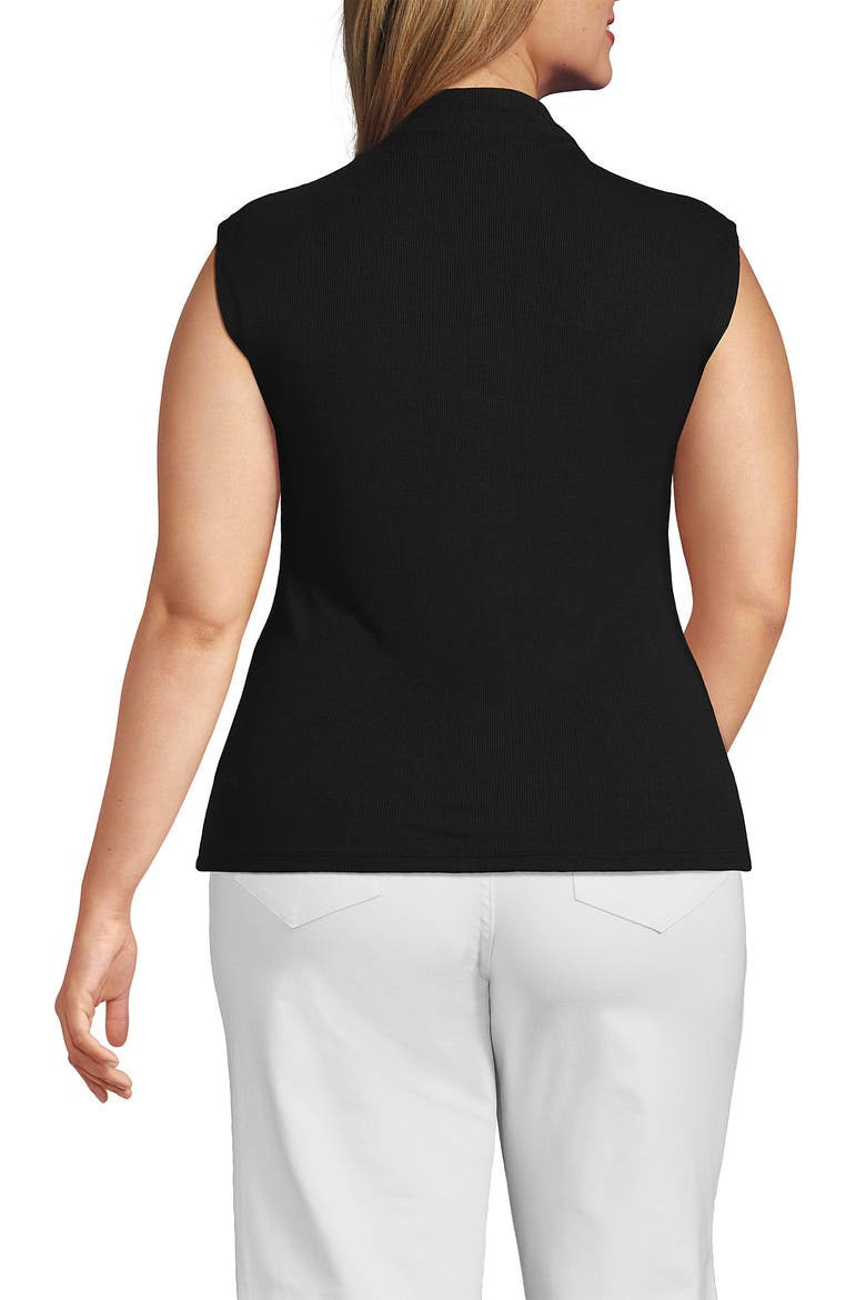Plus Size Cap Sleeve Drapey Rib Fitted Funnel Neck Tank, Alternate, color, Black
