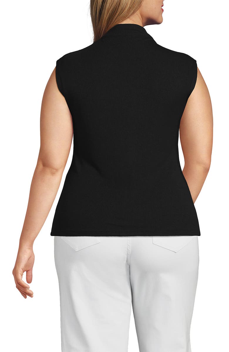 Lands' End Cap Sleeve Drapey Rib Fitted Funnel Neck Tank, Alternate, color, Black