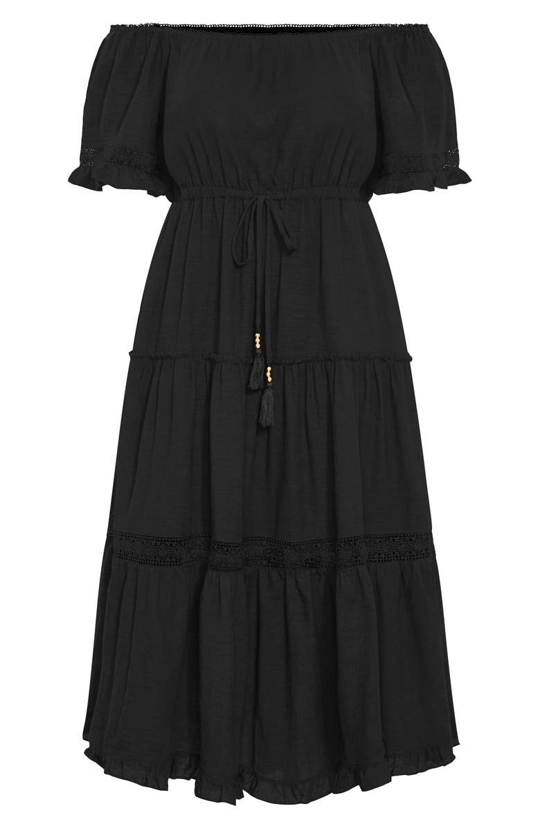 City Chic Angel Embroidery Detail Midi Dress, Alternate, color, Black