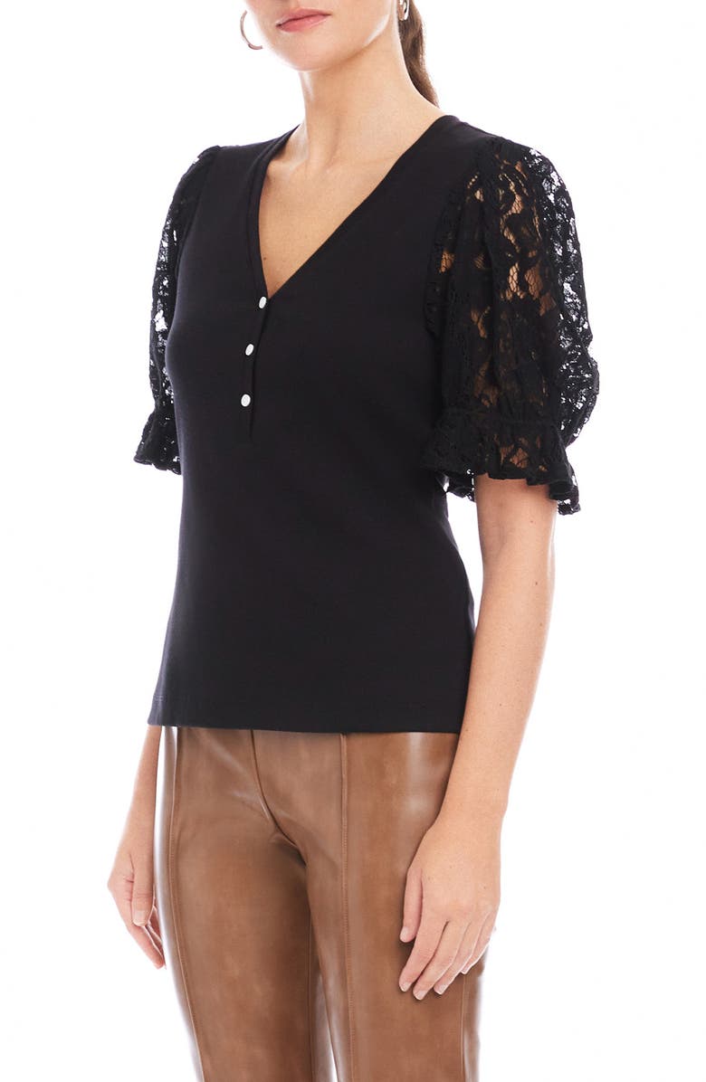 FIFTEEN TWENTY Tanya Lace Sleeve Top, Alternate, color, Black