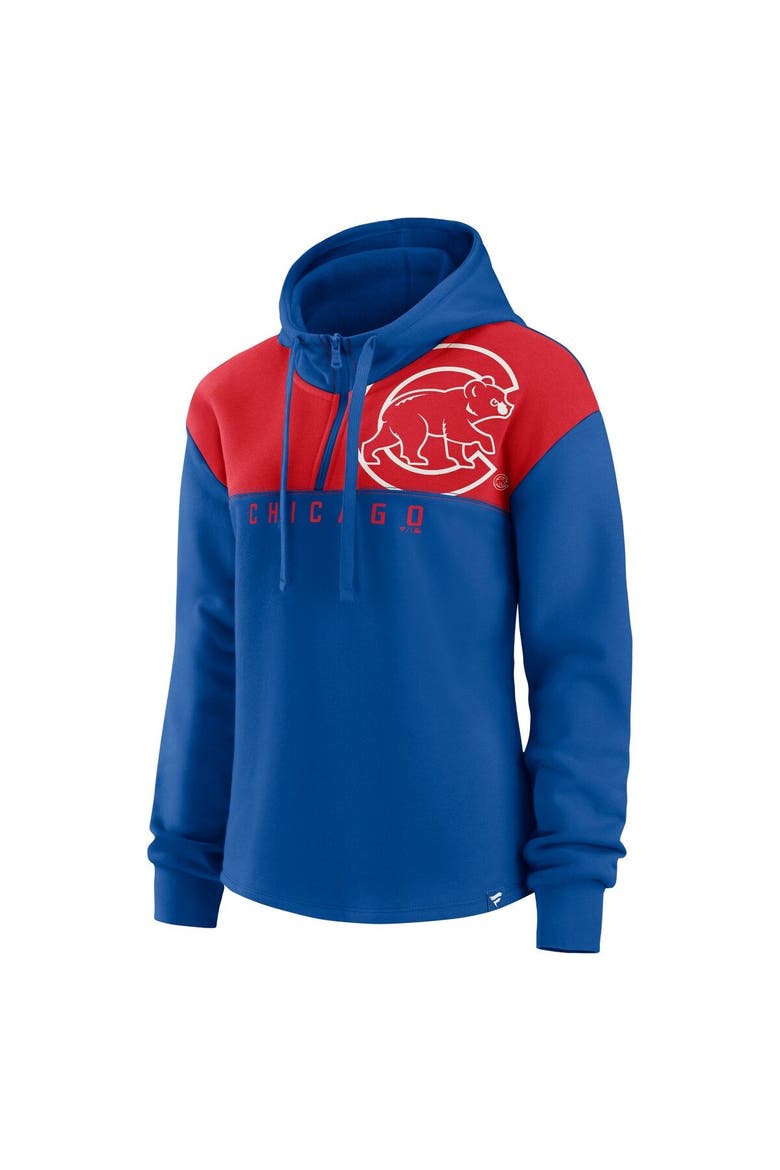 Women's Fanatics Branded Royal Chicago Cubs Iconic Overslide Color-Block Quarter-Zip Hoodie, Alternate, color, Royal
