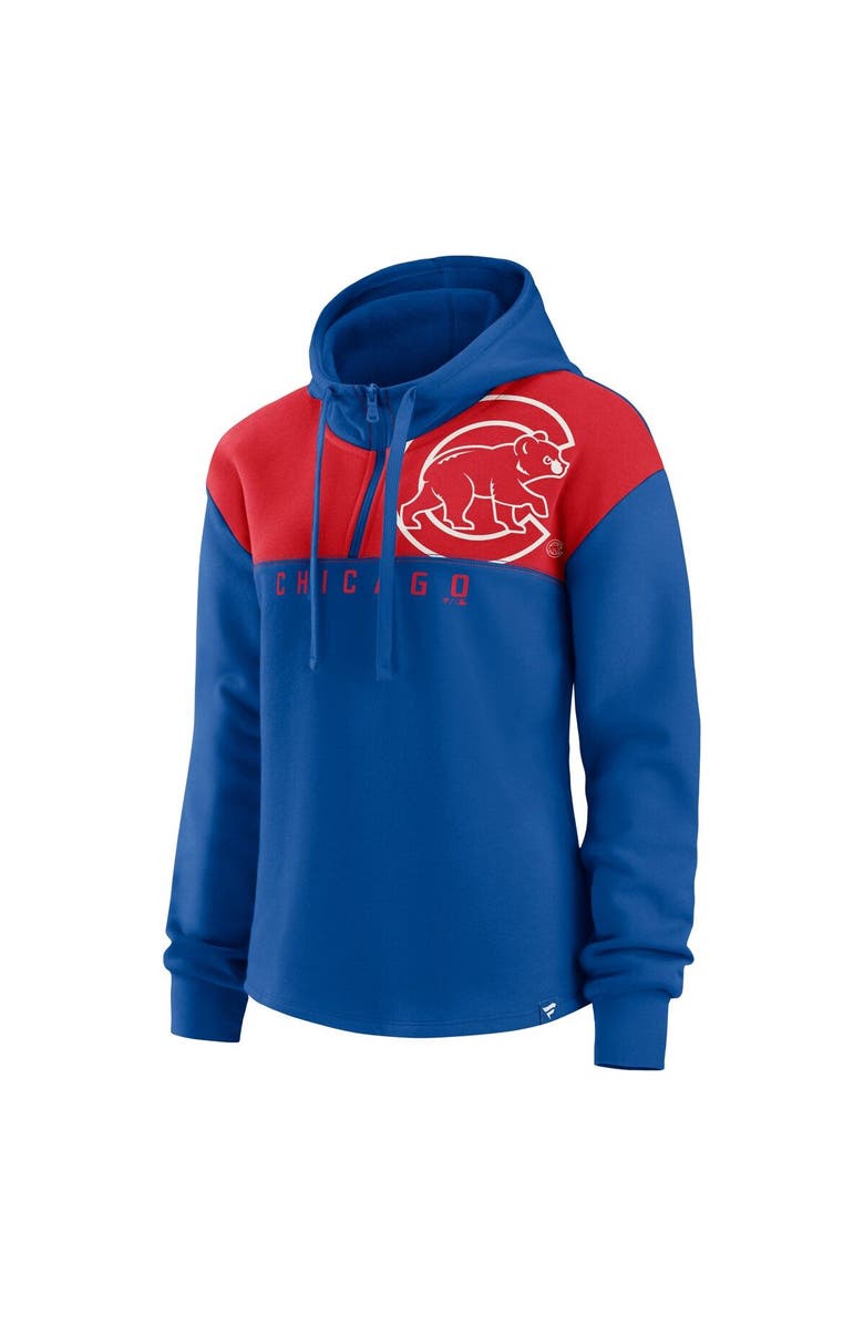 FANATICS Women's Fanatics Branded Royal Chicago Cubs Iconic Overslide Color-Block Quarter-Zip Hoodie, Alternate, color, Royal