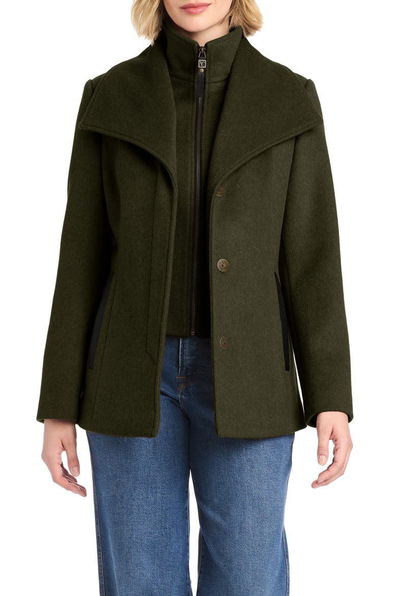 High-Low Hem Wool Blend Coat with Fixed Bib, Alternate, color, OLIVE